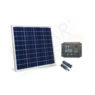 KIT SOLARE BASE 50W 12V – MODULO FOTOVOLTAICO 50W E REGOLATORE 5A PWM