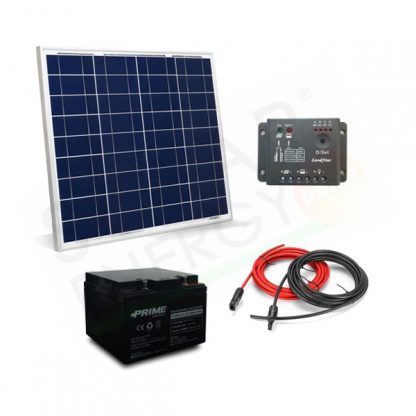 KIT SOLARE PRO 50W 12V – MODULO 50W / REGOLATORE 5A / BATTERIA 24AH / CAVI