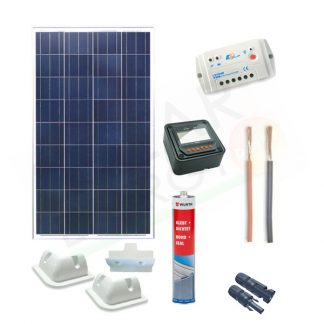 KIT SOLARE CAMPER PLUS 200W 12V - MODULO 200W / REGOLATORE 20A PWM / ACCESSORI FISSAGGIO