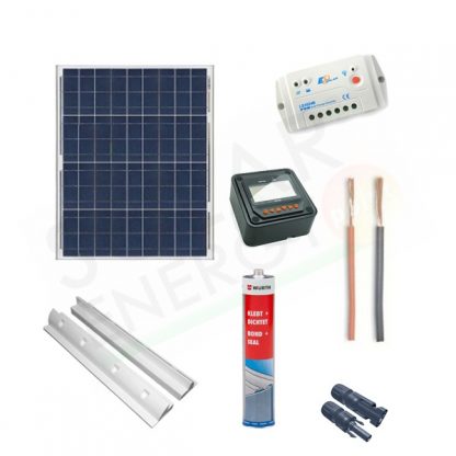 KIT SOLARE CAMPER PLUS 80W 12V - MODULO 80W / REGOLATORE 10A PWM / ACCESSORI FISSAGGIO