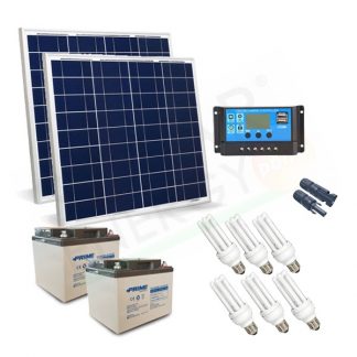 KIT SOLARE ILLUMINAZIONE 100W 24V PER INTERNI 6 LAMPADE FLUORESCENTI - AUTONOMIA 5 ORE