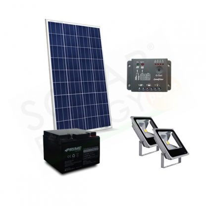 KIT SOLARE ILLUMINAZIONE 30W 12V PER ESTERNI 2 FARETTI LED - AUTONOMIA 5 ORE