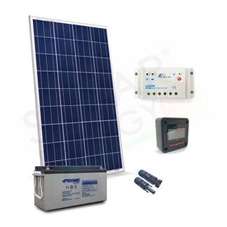 KIT SOLARE PRO 200W 12V - MODULO 200W / REGOLATORE 20A / BATTERIA 150AH