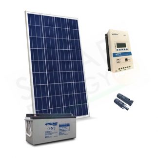 KIT SOLARE PRO 200W 12V - 2 MODULI 100W / REGOLATORE 10A / BATTERIA 100AH