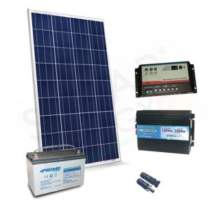 KIT SOLARE PLUS 200W 12V - MODULO 200W / REGOLATORE 20A PWM / INVERTER 1000W / BATTERIA 100AH