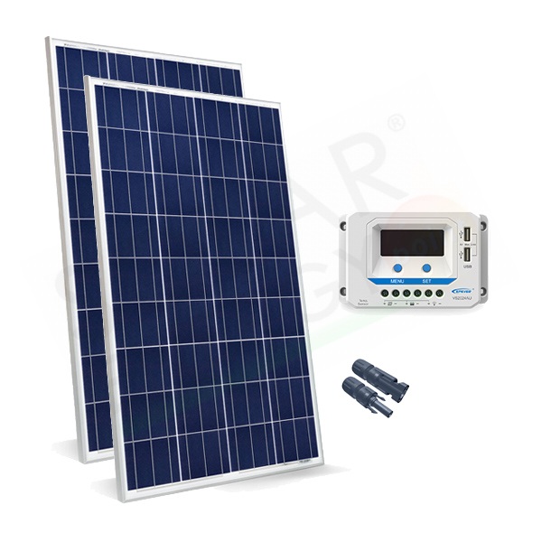 KIT SOLARE BASE 200W 24V – MODULO FOTOVOLTAICO 100W E REGOLATORE 10A PWM  CON PRESA USB