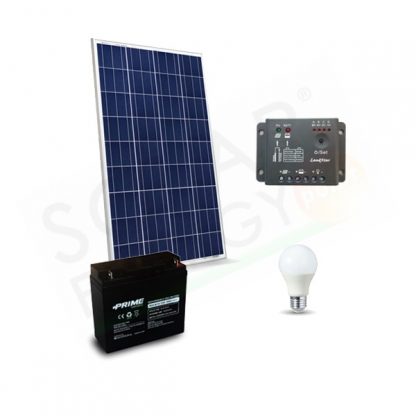 KIT SOLARE ILLUMINAZIONE 30W 12V PER INTERNI 1 LAMPADA LED - AUTONOMIA 8 ORE