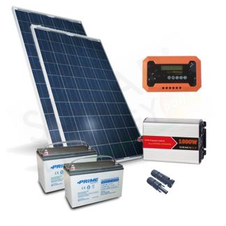 KIT SOLARE PLUS 560W 24V - MODULI 560W / REGOLATORE 30A PWM / INVERTER 1000W / 2 BATTERIE 100AH