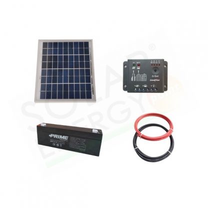 KIT SOLARE PRO 5W 12V – MODULO 5W / REGOLATORE 5A / BATTERIA 2.4AH / CAVI