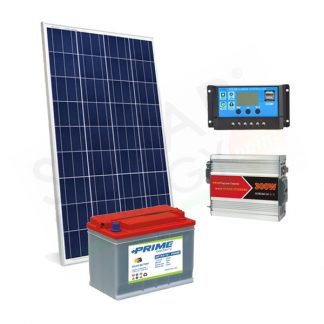 KIT SOLARE PLUS 80W 12V - MODULO 80W / REGOLATORE 10A PWM / INVERTER 300W / BATTERIA 100AH