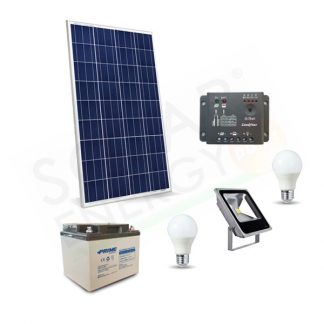 KIT SOLARE ILLUMINAZIONE 30W 12V PER ESTERNO 1 FARETTO LED E 2 LAMPADA LED - AUTONOMIA 5 ORE