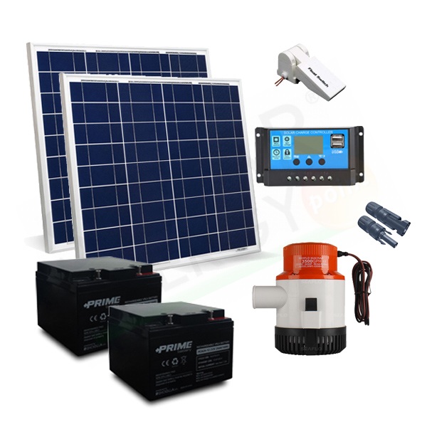 KIT SOLARE IRRIGAZIONE 100W 24V ALTEZZA 3 MT PORTATA 194 L/M CON  GALLEGGIANTE