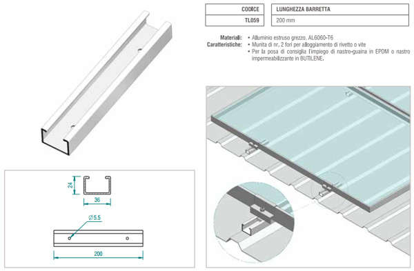 Barretta di fissaggio su lamiera grecata di moduli orizzontali (20cm) 