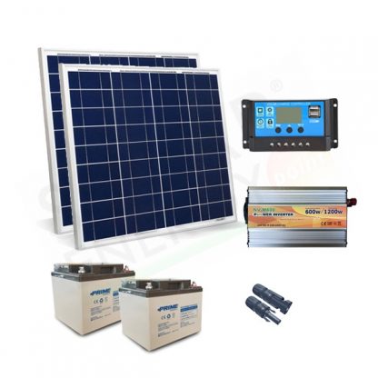 KIT SOLARE PLUS 100W 24V - MODULI 100W / REGOLATORE 10A PWM / INVERTER 600W / 2 BATTERIE 38AH