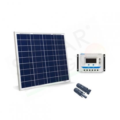 KIT SOLARE BASE 50W 12V – MODULO FOTOVOLTAICO 50W E REGOLATORE 10A PWM CON PRESA USB