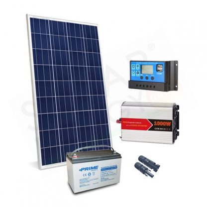 KIT SOLARE PLUS 200W 12V - MODULO 200W / REGOLATORE 20A PWM / INVERTER 1000W / BATTERIA 100AH