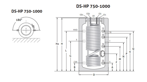 CMG Solari DS-HP 1000 – Bollitore per Acqua Calda Sanitaria con pompa di calore 1000 litri
