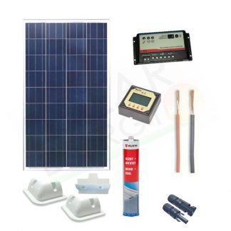 KIT SOLARE CAMPER PLUS 200W 12V - MODULO 200W / REGOLATORE 20A PWM DUAL / ACCESSORI FISSAGGIO