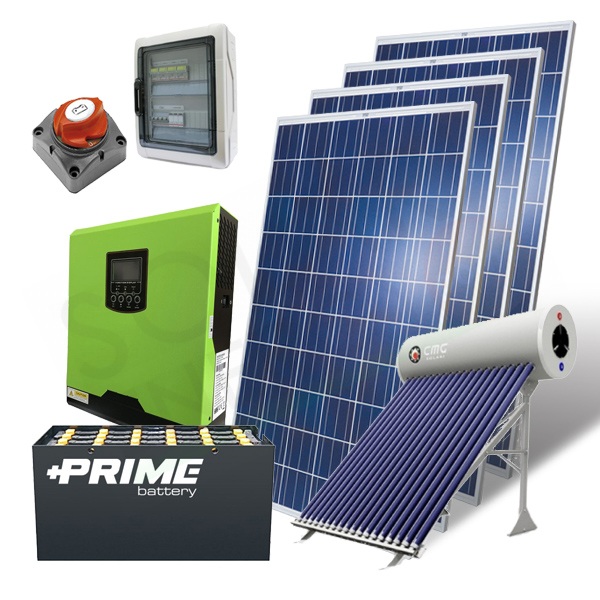 KIT FOTOVOLTAICO OFF-GRID 1.1 KW 24V - CON BATTERIE OPZS 4500 AH E SOLARE  TERMICO