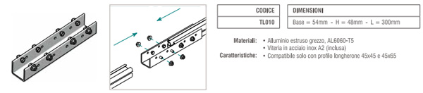 Elemento di giunzione profilo in alluminio longherone 45X45 e 45X65 mm