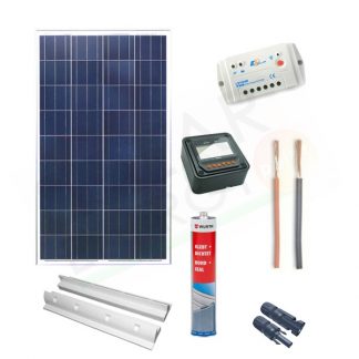 KIT SOLARE CAMPER PLUS 100W 12V - MODULO 100W / REGOLATORE 10A PWM / ACCESSORI FISSAGGIO