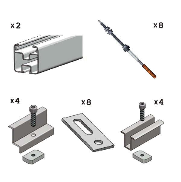 Kit fissaggio completo per 3 moduli fotovoltaici tetto a falda con vite per calcestruzzo