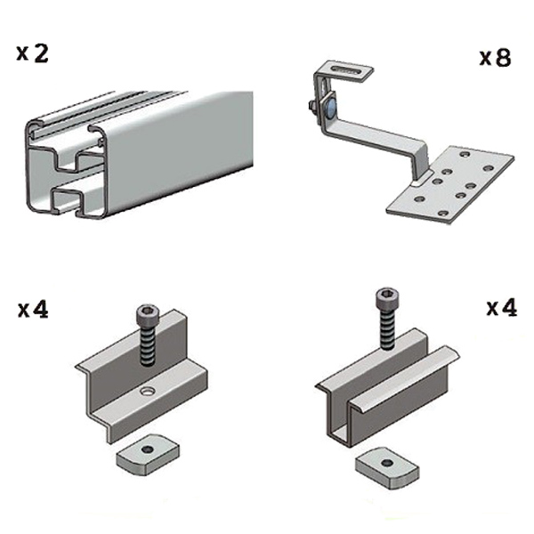 Kit fissaggio completo per 3 moduli fotovoltaici tetto a falda