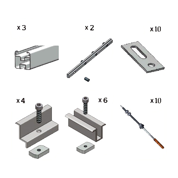 Kit fissaggio completo per 4 moduli fotovoltaici tetto a falda con vite per calcestruzzo