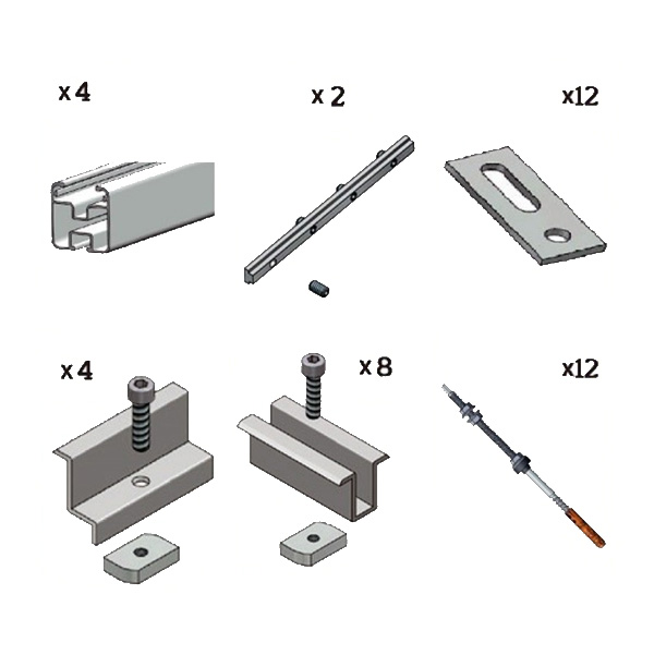 Kit fissaggio completo per 6 moduli fotovoltaici tetto a falda con vite per calcestruzzo 