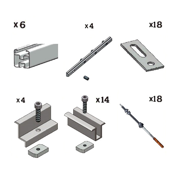 Kit fissaggio completo per 8 moduli fotovoltaici tetto a falda con vite per calcestruzzo