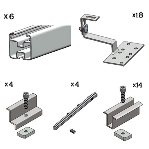 Kit fissaggio completo per 8 moduli fotovoltaici tetto a falda accessori