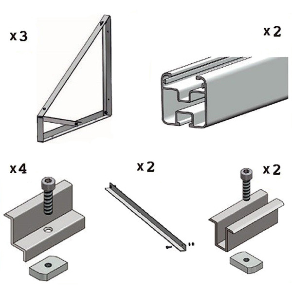 Kit fissaggio completo per 2 moduli fotovoltaici su tetto piano