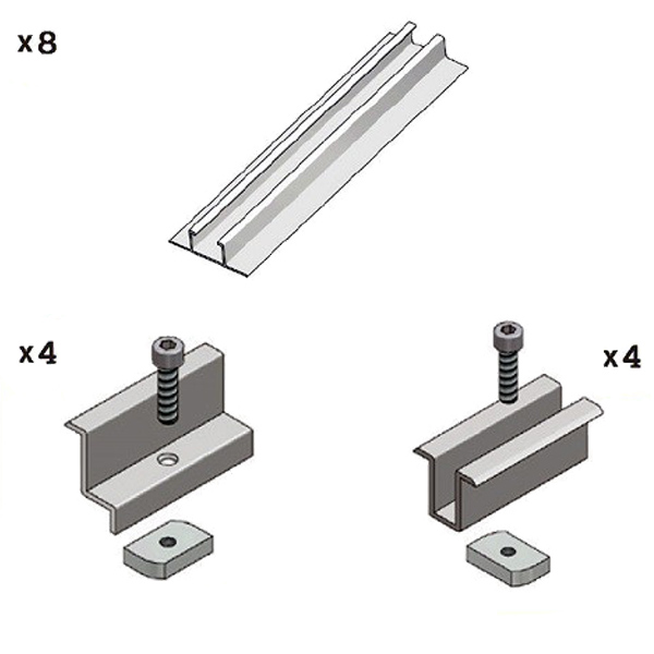 Kit fissaggio completo per 3 moduli fotovoltaici su lamiera grecata 