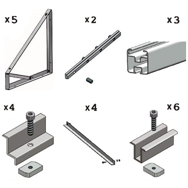 Kit fissaggio completo per 4 moduli fotovoltaici su tetto piano