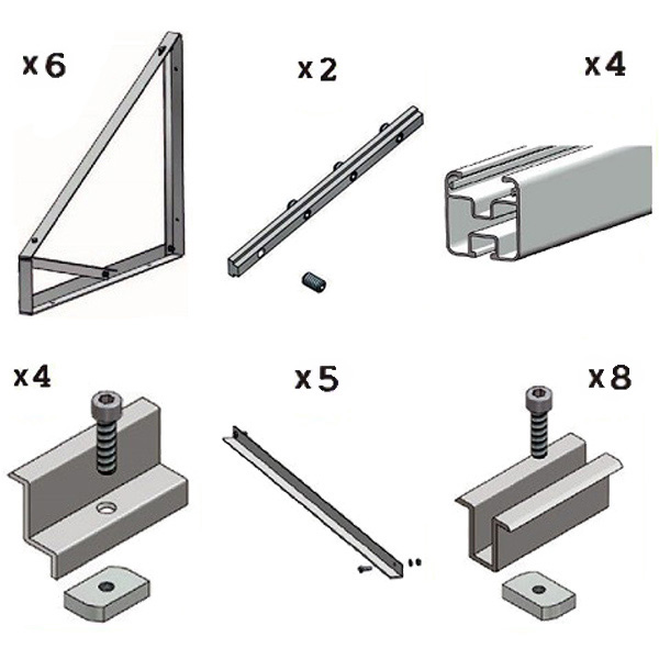 Kit fissaggio completo per 5 moduli fotovoltaici su tetto piano