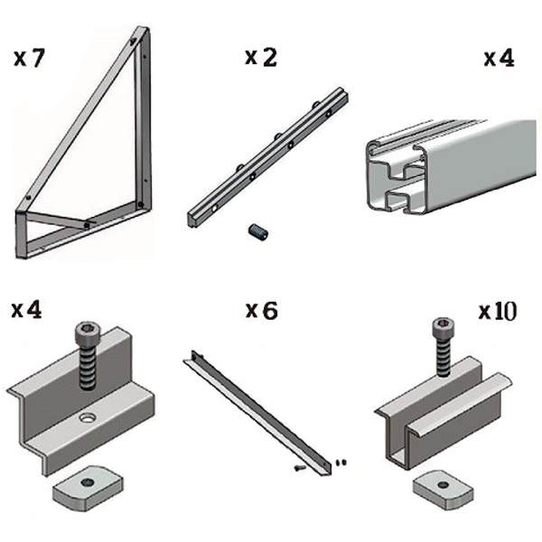 Kit fissaggio completo per 6 moduli fotovoltaici su tetto piano