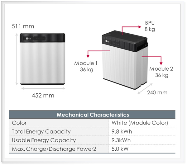 LG Chem RESU 10M – Batteria per accumulo fotovoltaico al litio 9.8 kWh