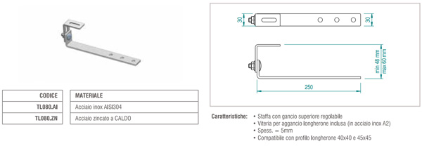 Staffa per copertura in ardesia con singola regolazione in acciaio zincato