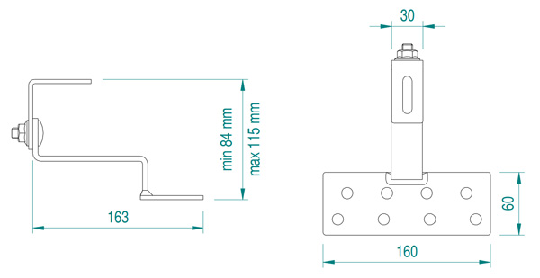 Staffa per tegola con singola regolazione in acciaio inox per moduli fotovoltaici