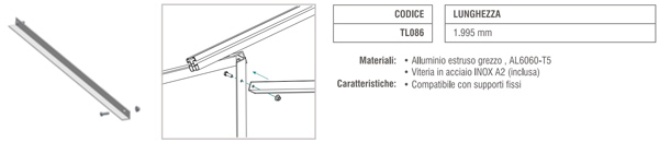 Staffa di rinforzo controvento in alluminio per supporto triangolare fisso