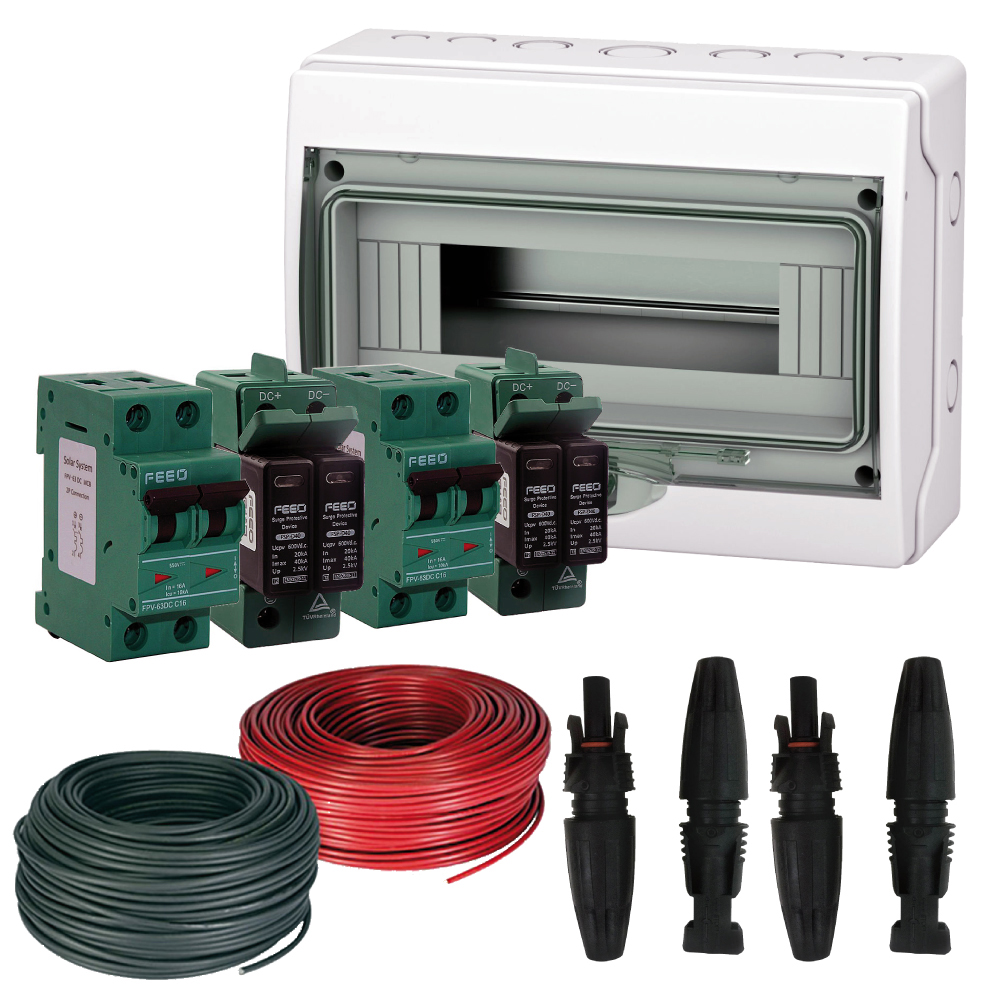 Kit di protezione CC 16A e collegamento per impianto fotovoltaico con 2 STRINGHE