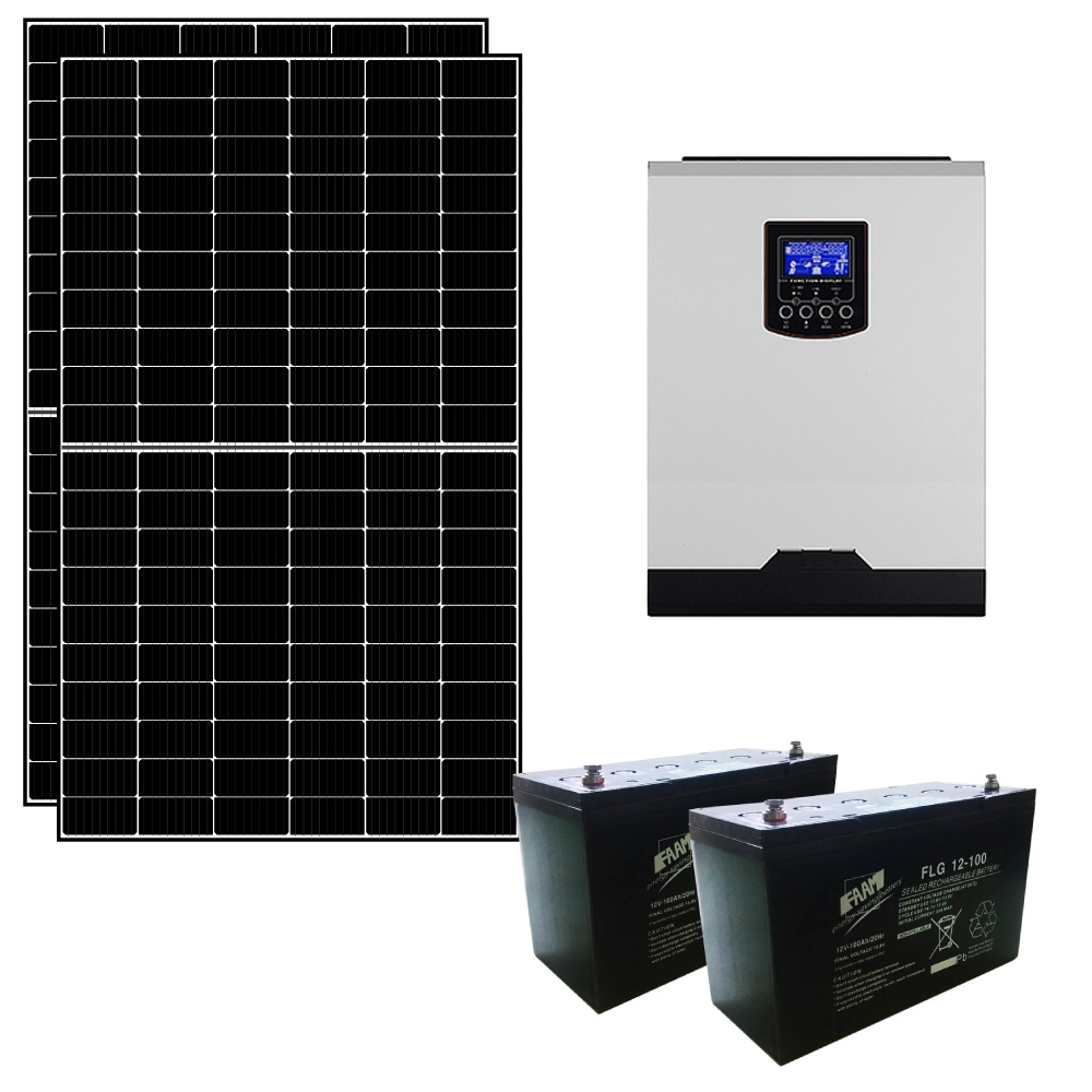 Kit fotovoltaico ibrido ad isola 0,5 kWp con inverter 3000W 24V PWM e 2 batterie 100Ah | KIT05KWKS