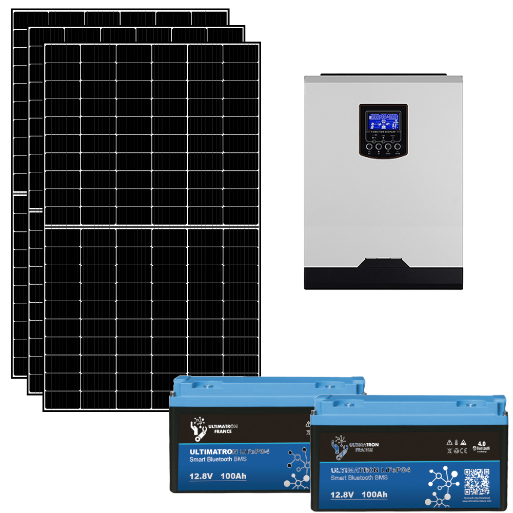 Kit fotovoltaico ibrido ad isola 1 kWp con inverter 3000W 24V PWM e 2 batterie 200Ah | KIT1KWKS (copia)