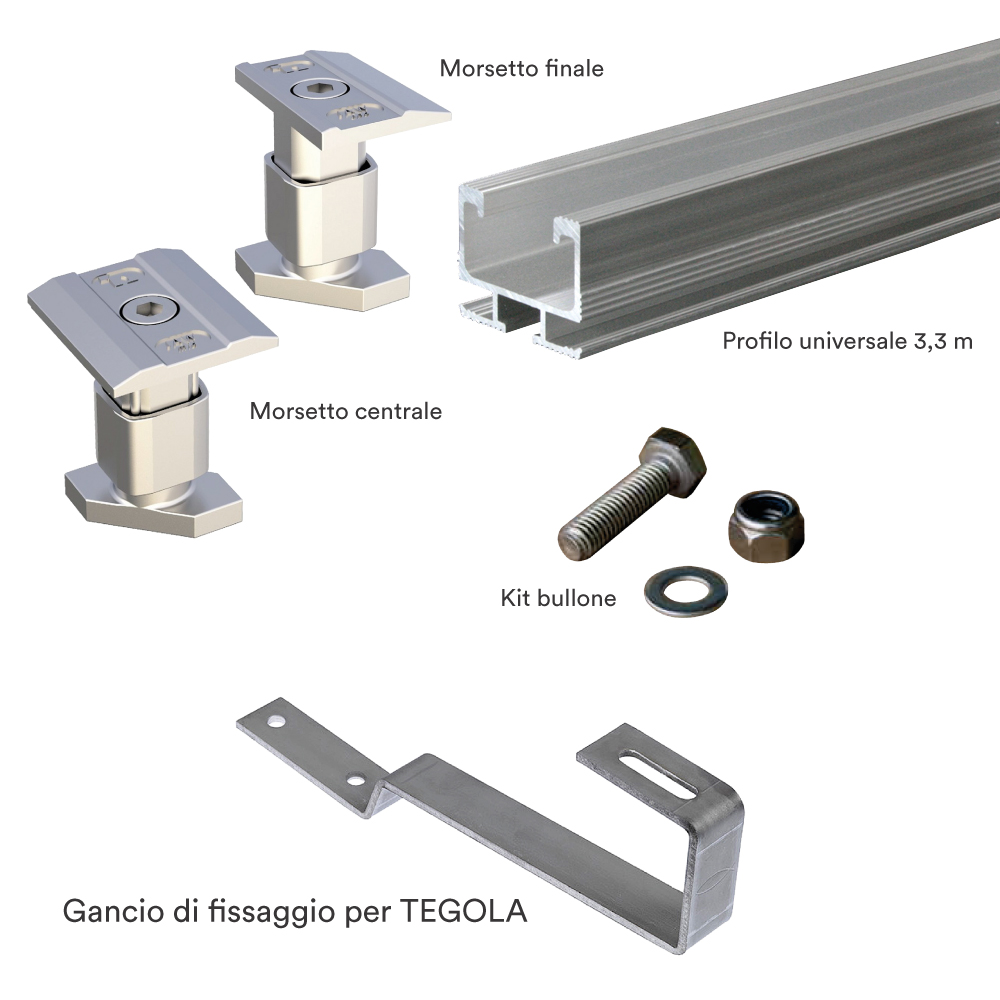 Kit struttura fissaggio 2 pannelli fotovoltaico (1x2) UNIVERSALE (copia)
