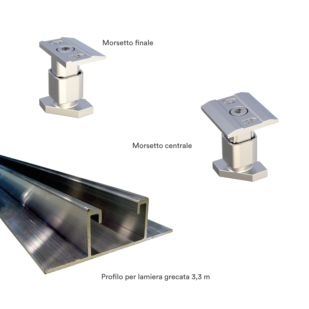 Kit struttura fissaggio 3 pannelli fotovoltaici su lamiera grecata (1x3) (copia)