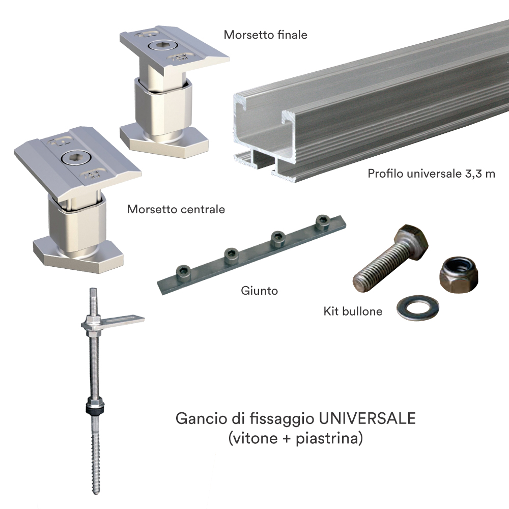 Kit struttura fissaggio 4 pannelli fotovoltaico (1x4 oppure 2x2) UNIVERSALE (copia)