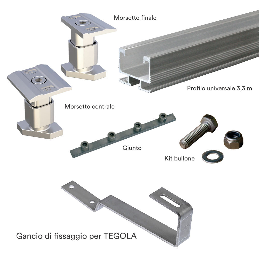 Kit struttura fissaggio 9 pannelli fotovoltaici (1x9 oppure 3x3) su tetto in TEGOLE (copia)